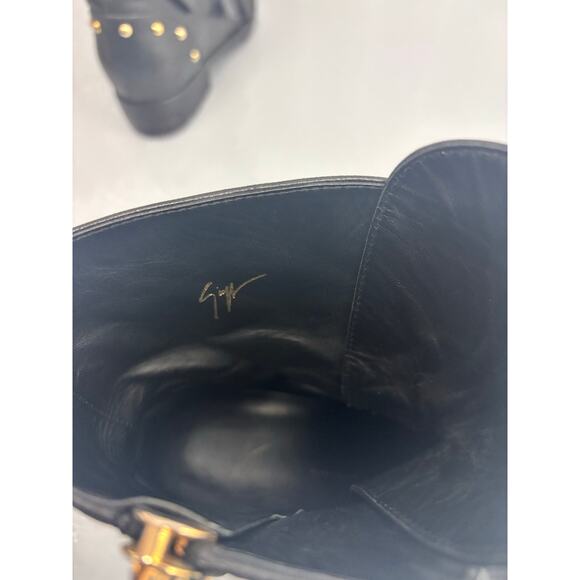 Giuseppe Zanotti Blk Leather Studded Moto Ankle Boots Women’s 6 IT36 Buckle Zip - Picture 10 of 16